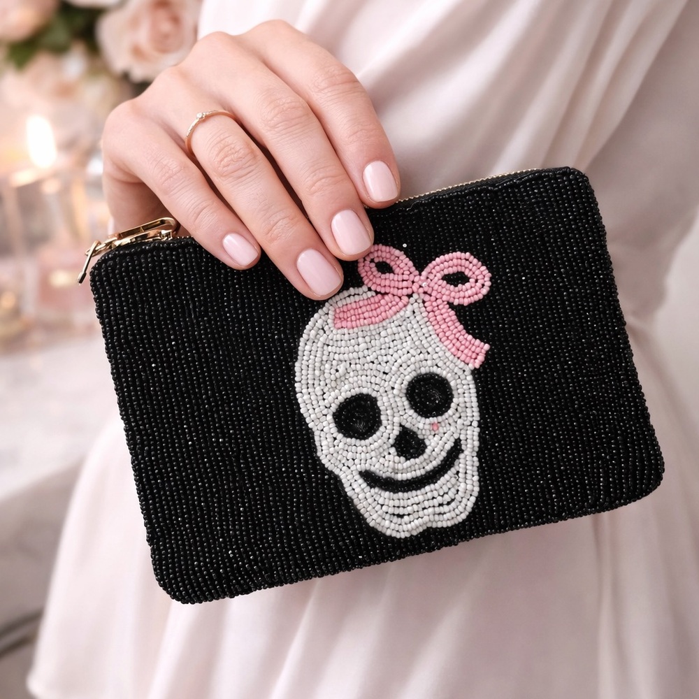 Coquette Skull Beaded Clutch